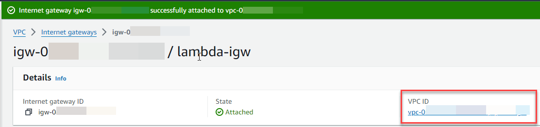 Internet gateway details page