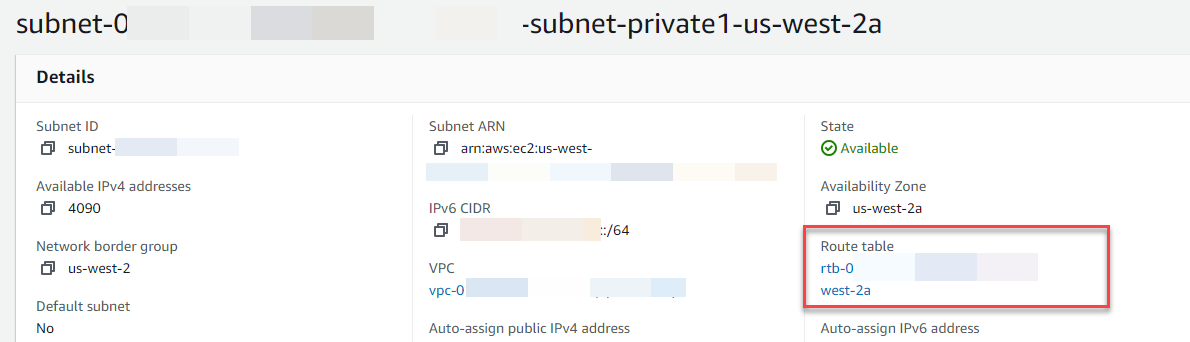 Link to route table on subnet details page