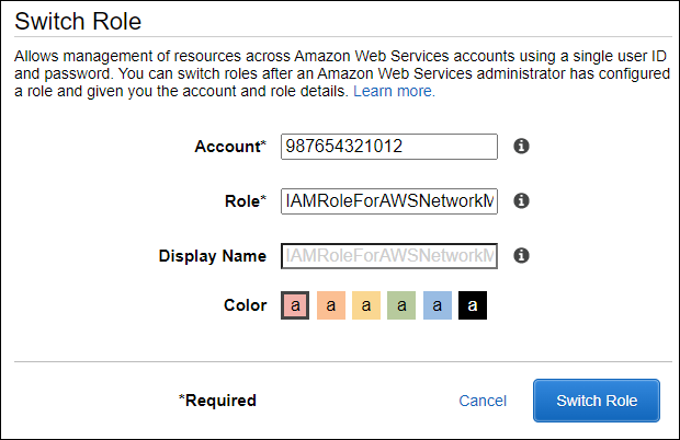 Switch roles dialog box