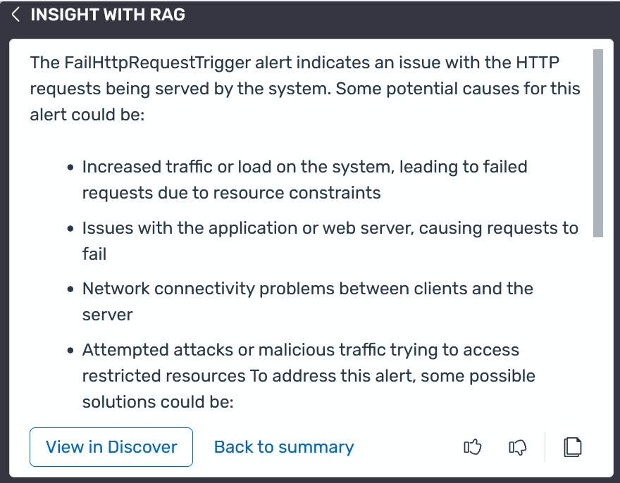 An example of an Amazon Q Developer alert insight in OpenSearch Service.