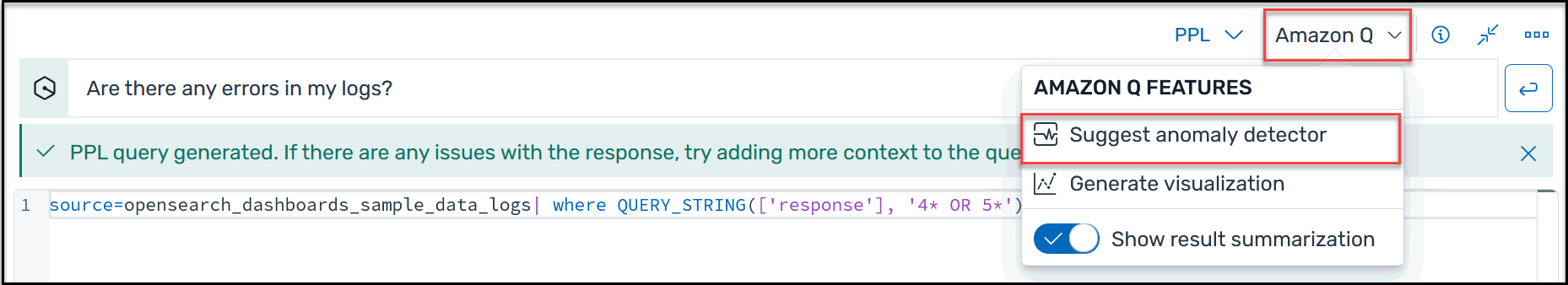 An image showing how to locate the button to create a suggested anomaly detector.