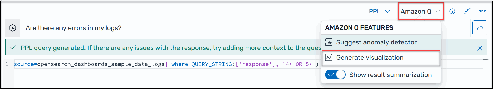 An image showing how to locate the button to create a visualization.