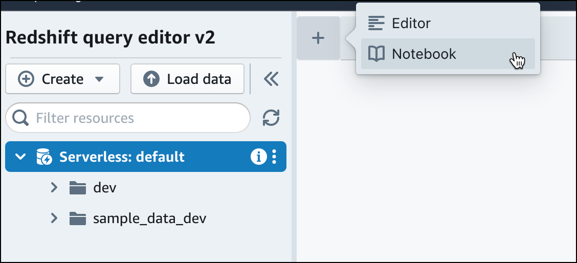 Create a new Notebook in the Query Editor v2.