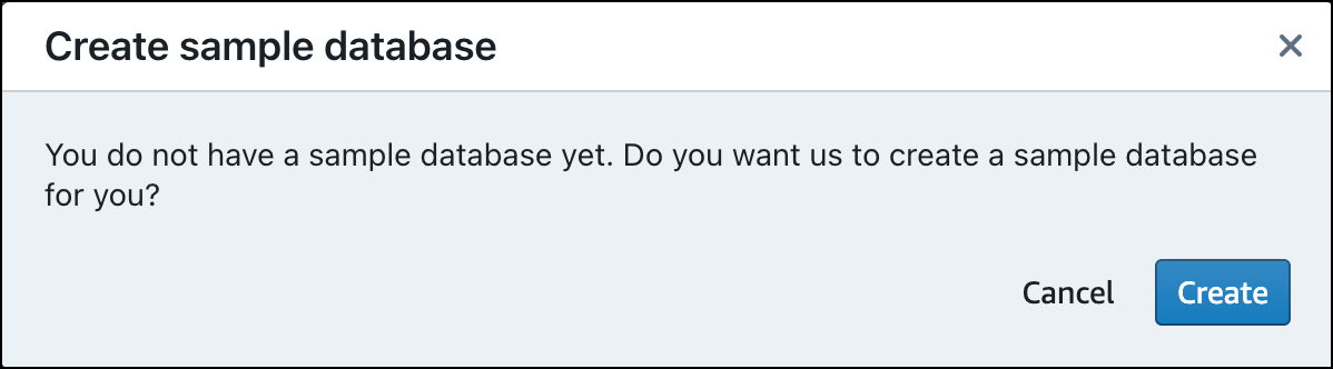Dialog window with a prompt to create a sample database.