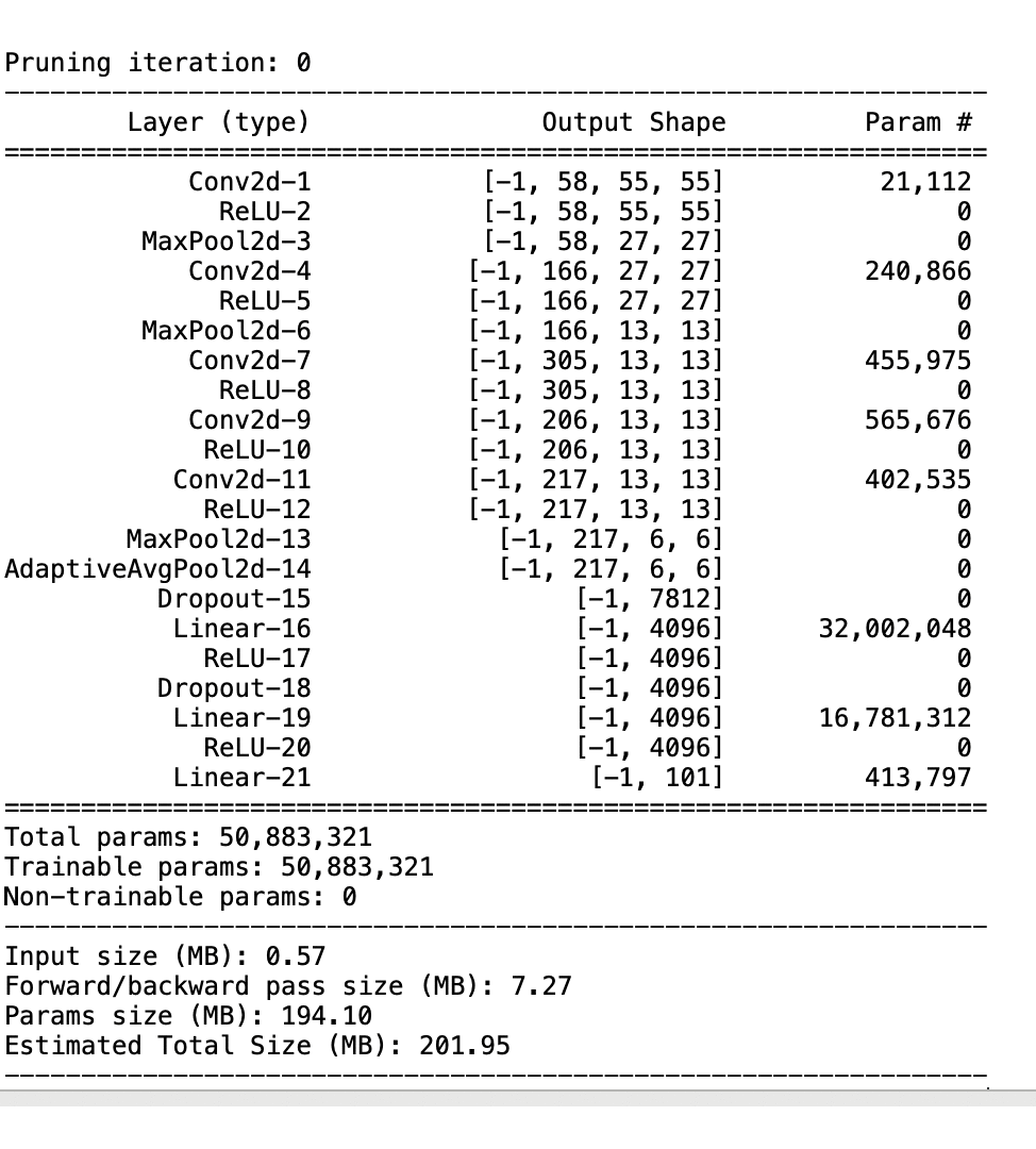 An image containing model pruning result output visualizations