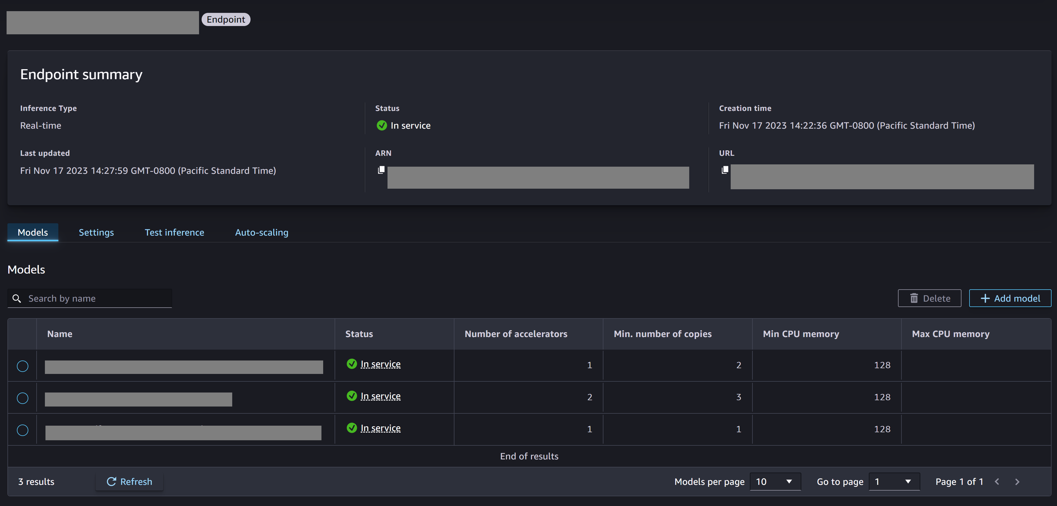 Screenshot of an endpoint's main page showing a summary of the endpoint details in Studio.