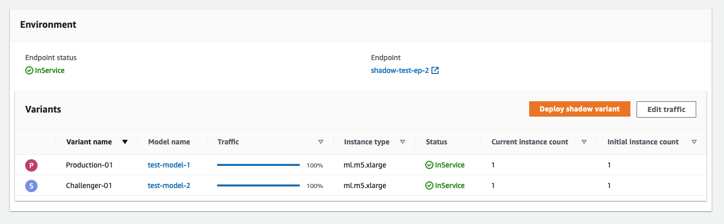 Environment section of the overview page.
