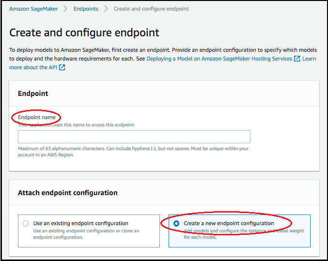 Neo console create and configure endpoint UI.