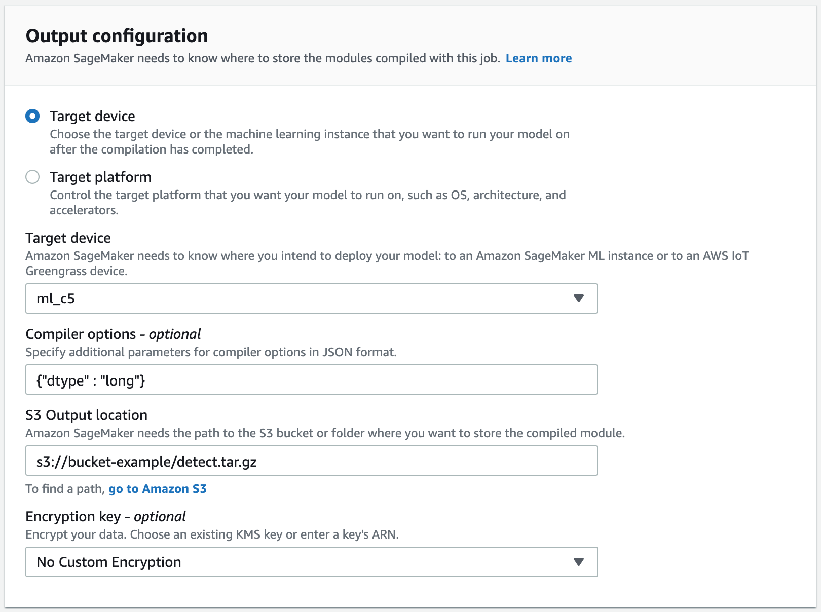 Example Output Configuration section.