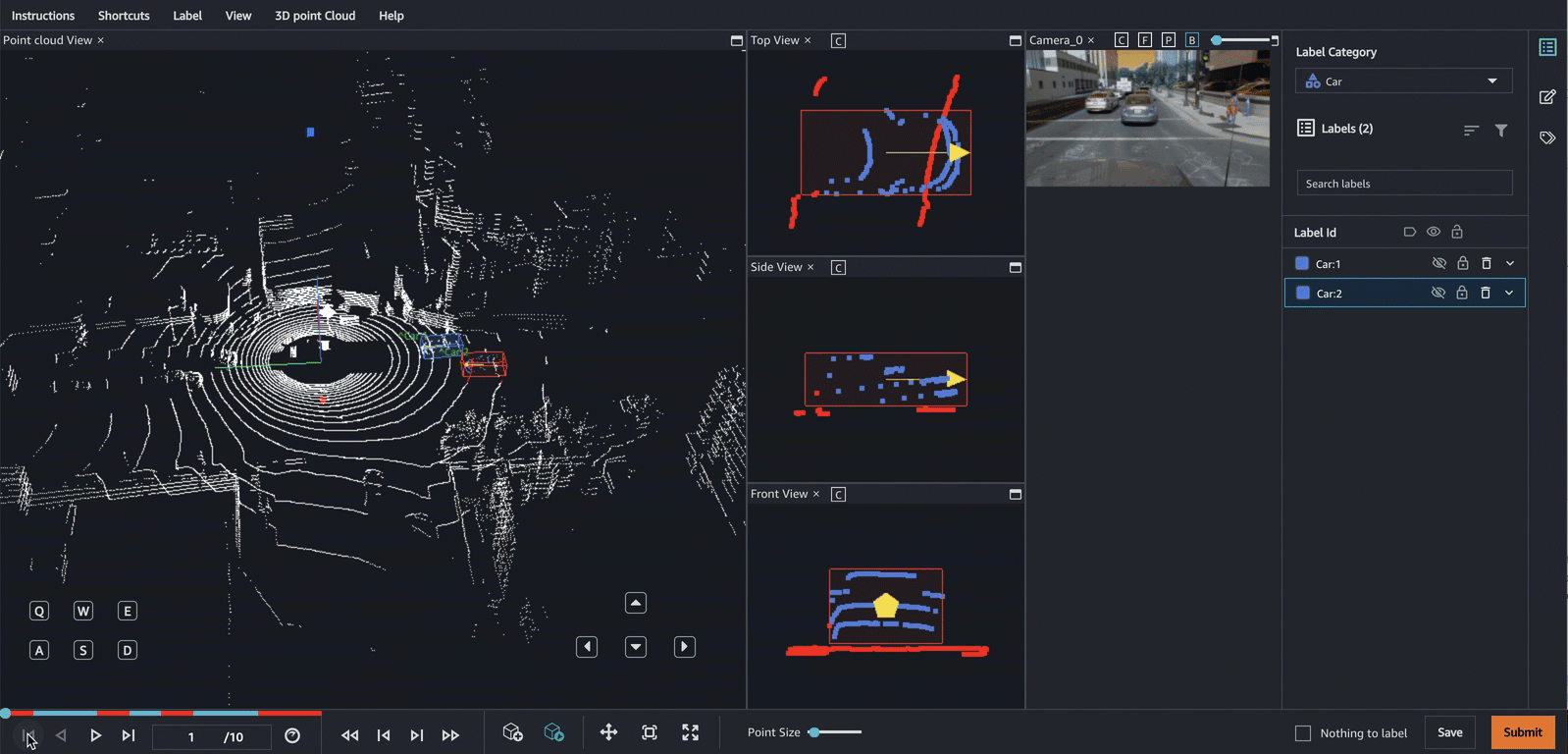Gif showing how the worker can navigate the point cloud frames in the sequence.