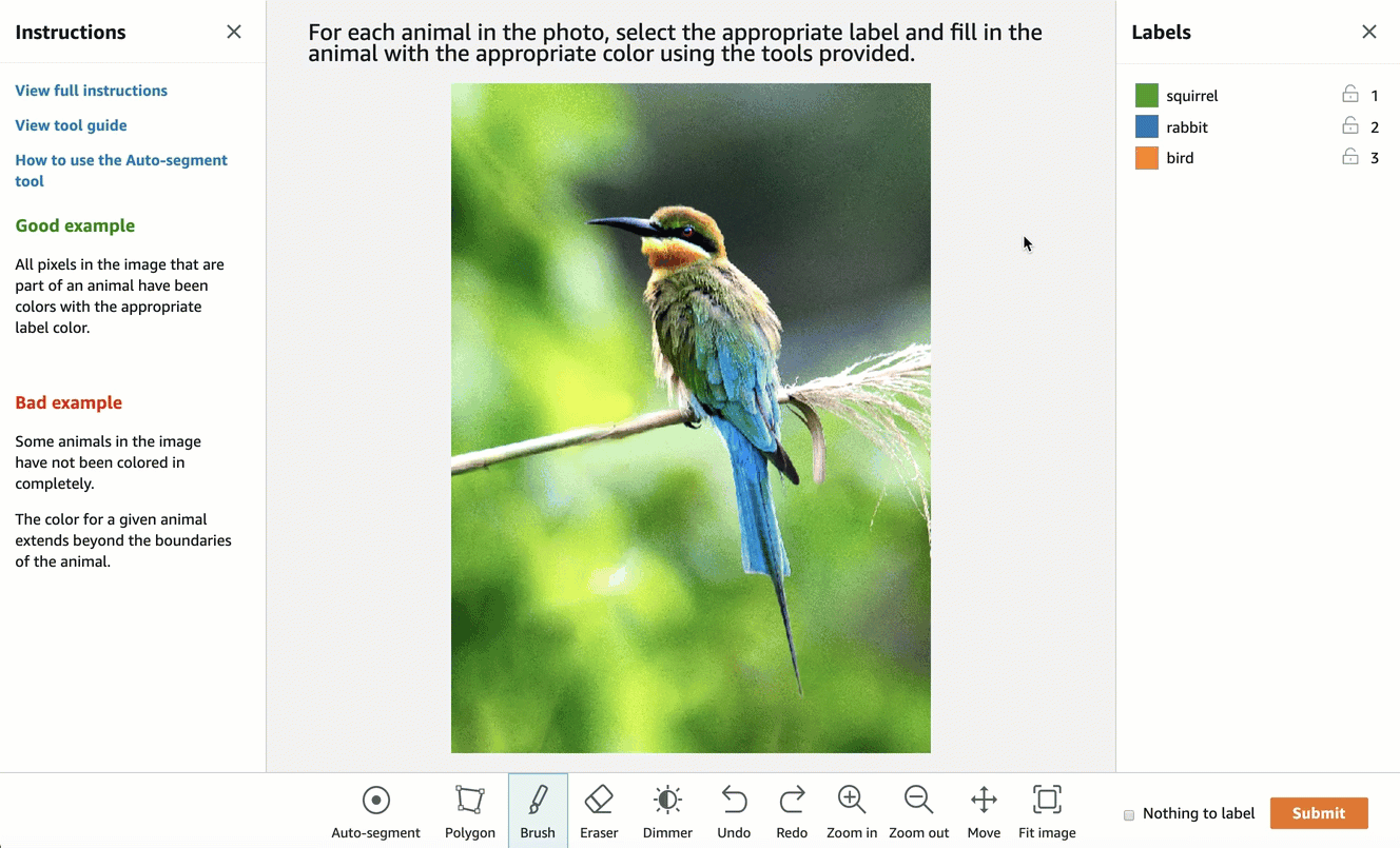 Gif showing an example on how to create a semantic segmentation labeling job in the SageMaker AI console.