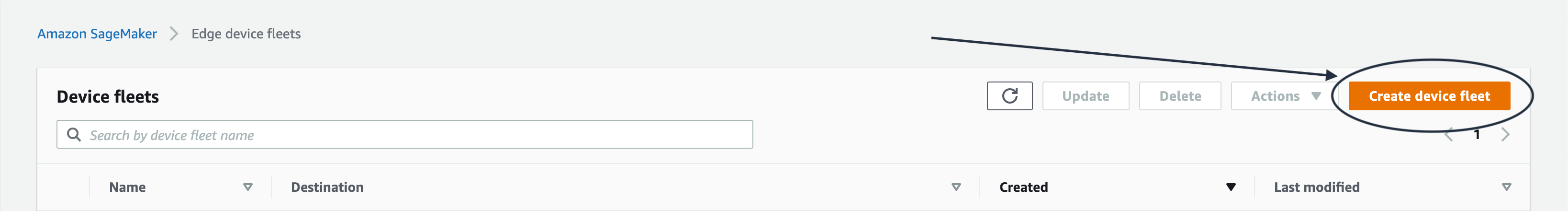 The locaiton of the Create device fleet in the console.