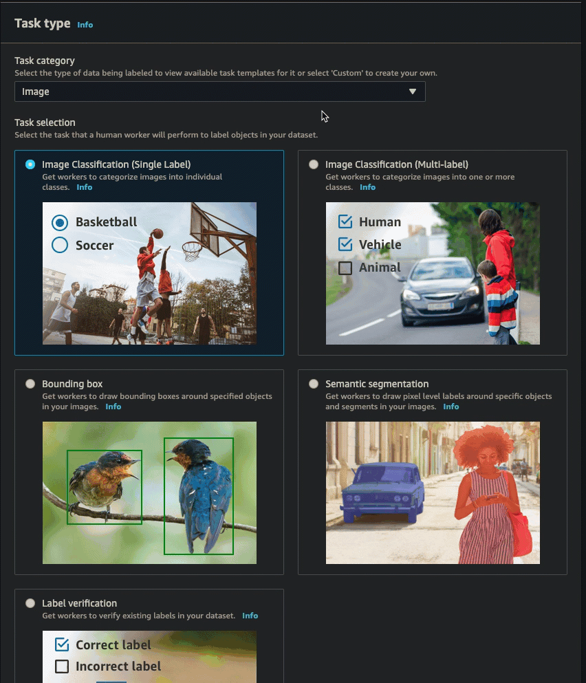 Gif showing how to create a video frame object tracking job in the SageMaker AI console.