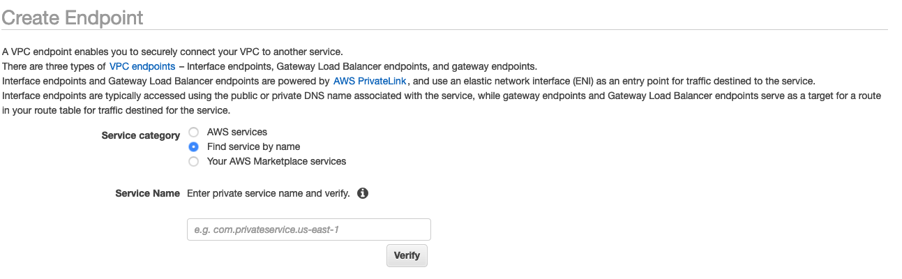 The Create Endpoint section in the console.