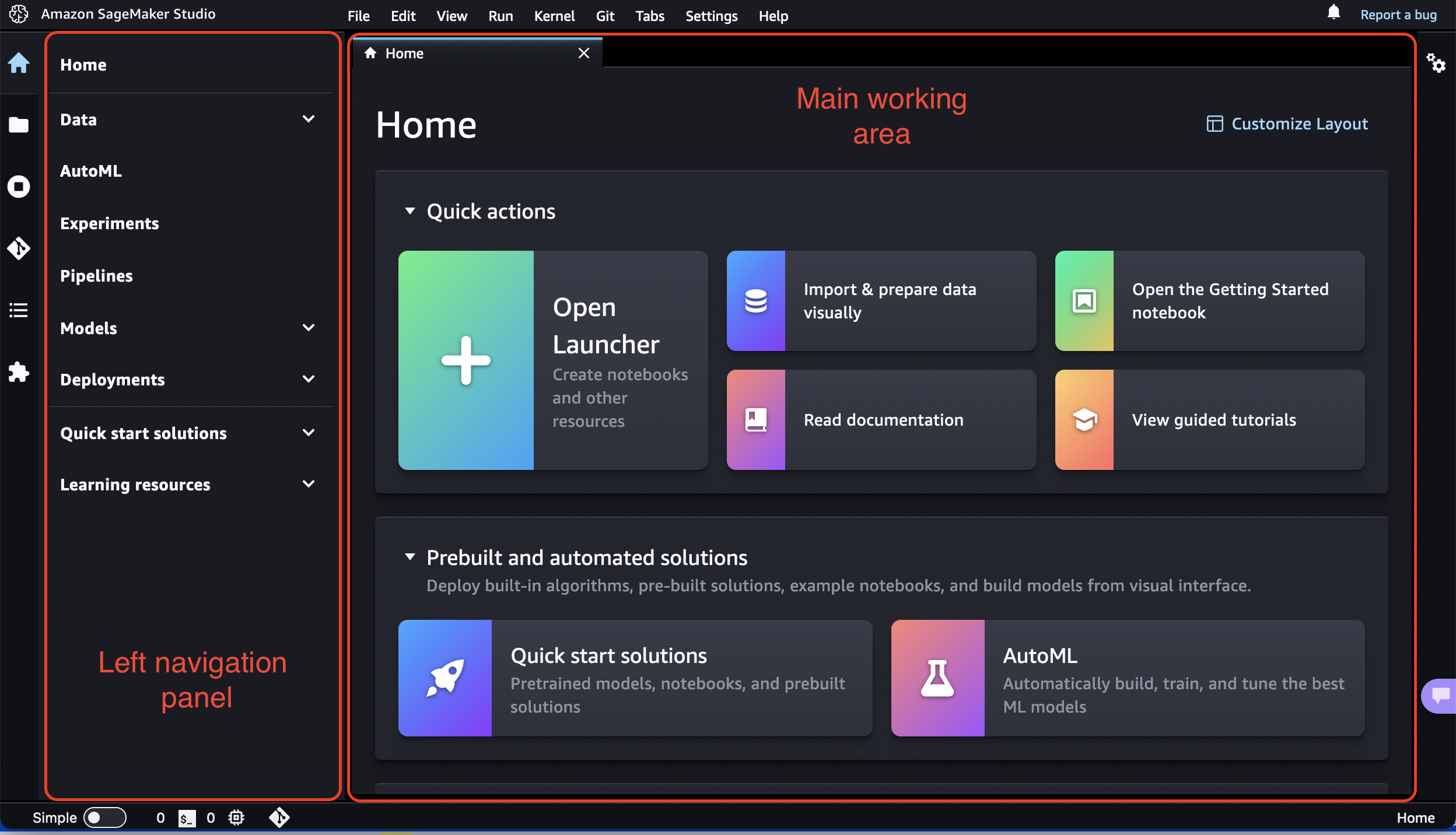 SageMaker Studio Classic home page.