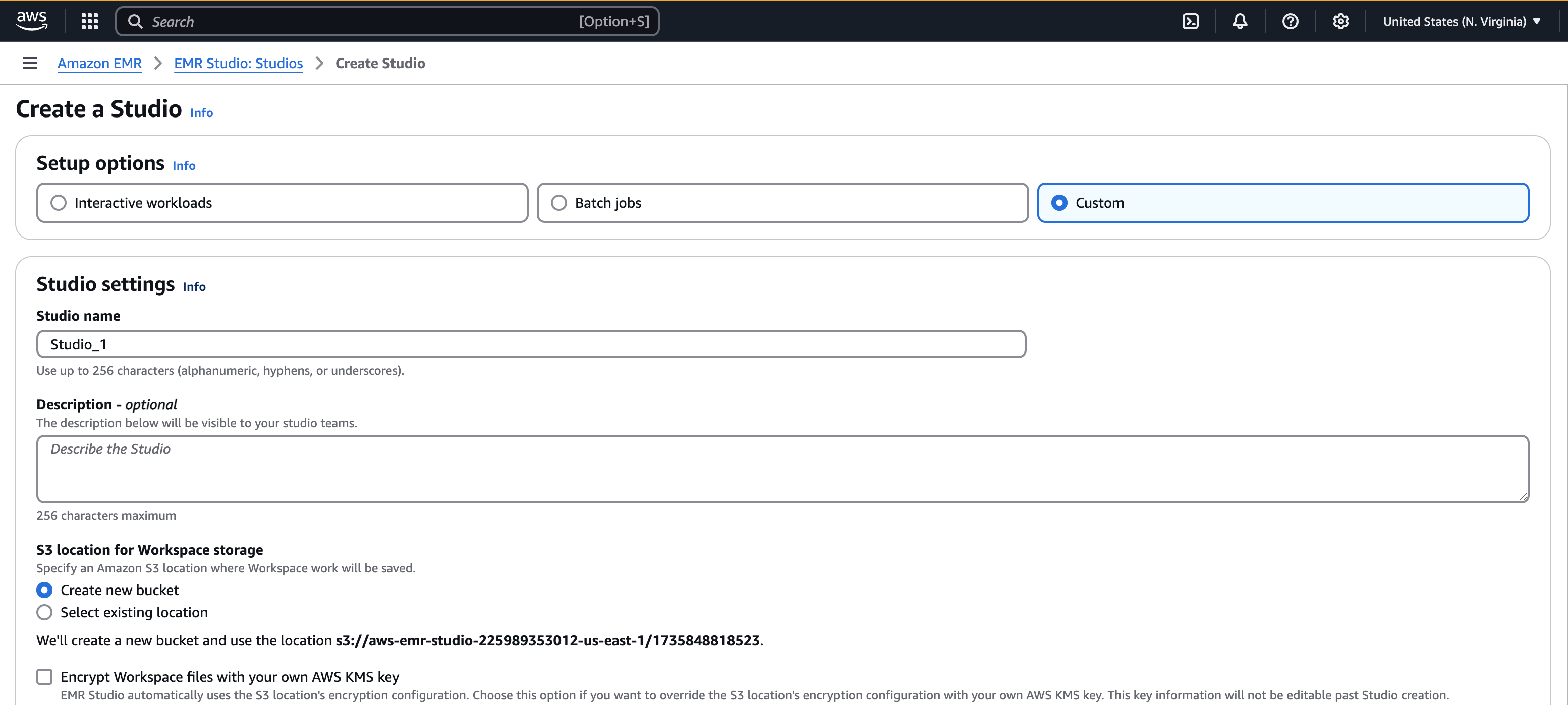 Step 1 Create EMR Studio in the EMR console.