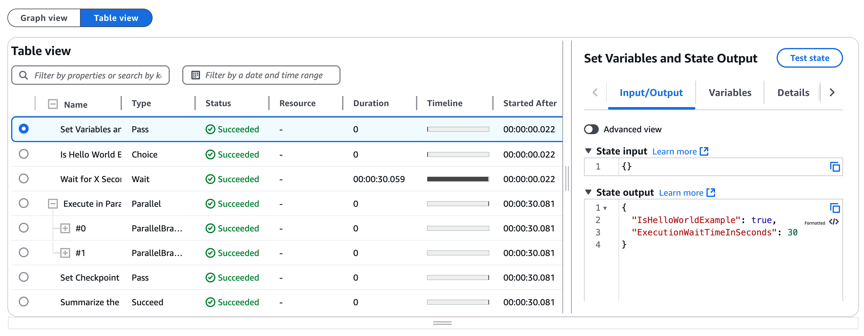 Execution 001 table view