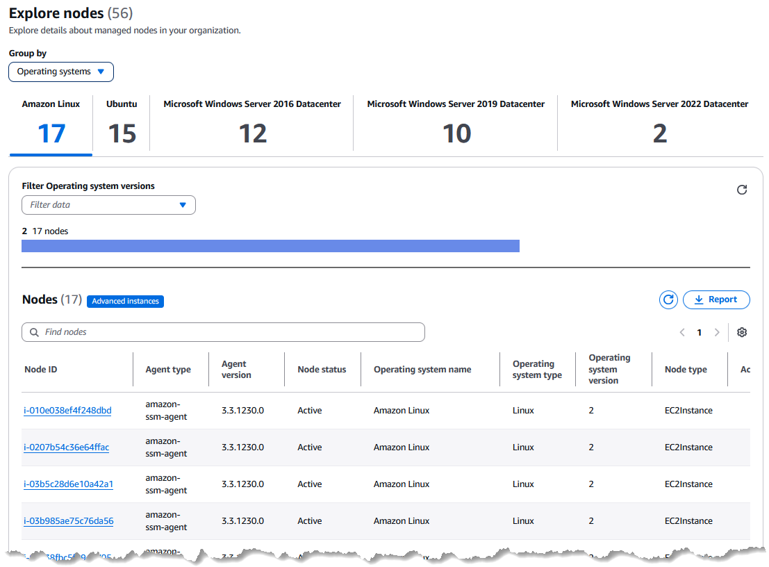Lists of managed nodes on OS tabs