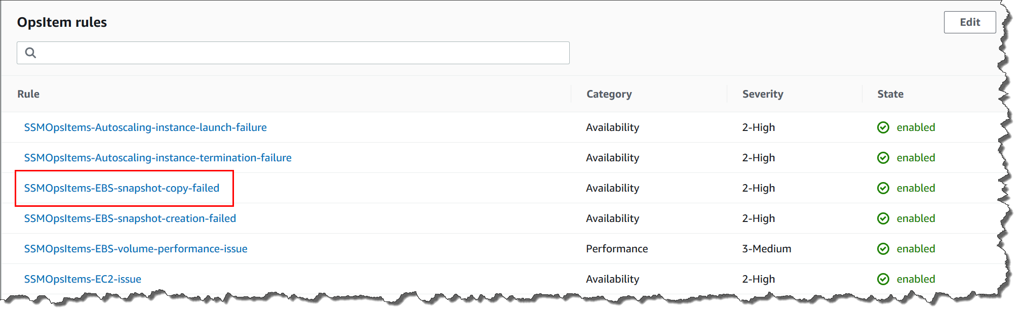 Choosing an Amazon EventBridge rule to add an Amazon SNS notifications block.
