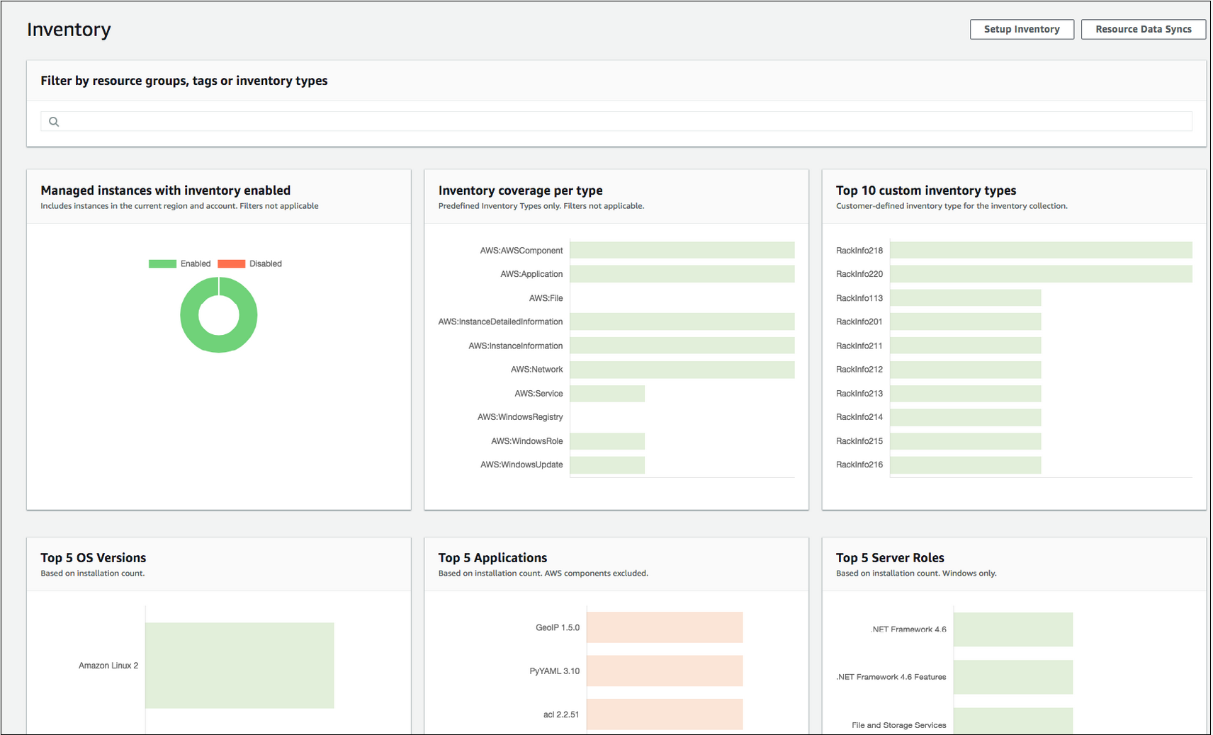 Systems Manager Inventory cards in the Systems Manager console.