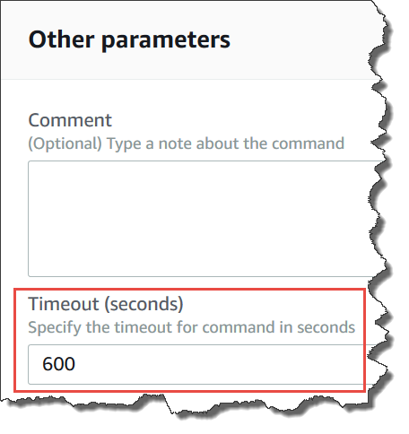 The Timeout (seconds) field in the Systems Manager console