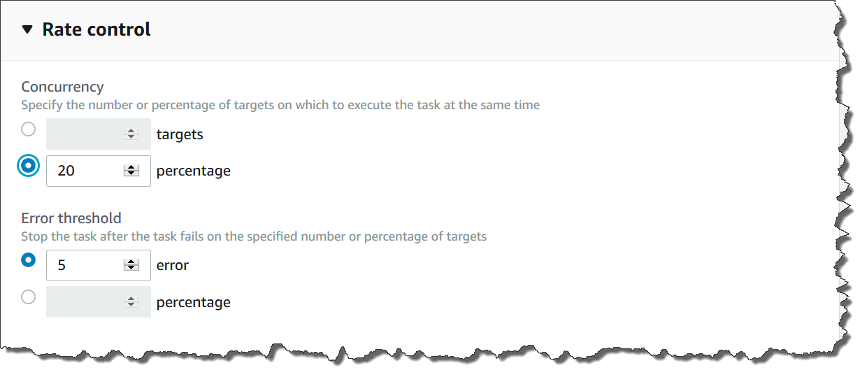 Different rate control options when creating a State Manager association