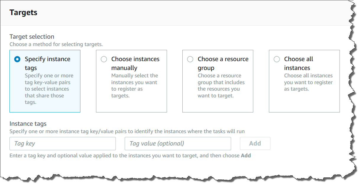 Different options for targeting nodes when creating a State Manager association