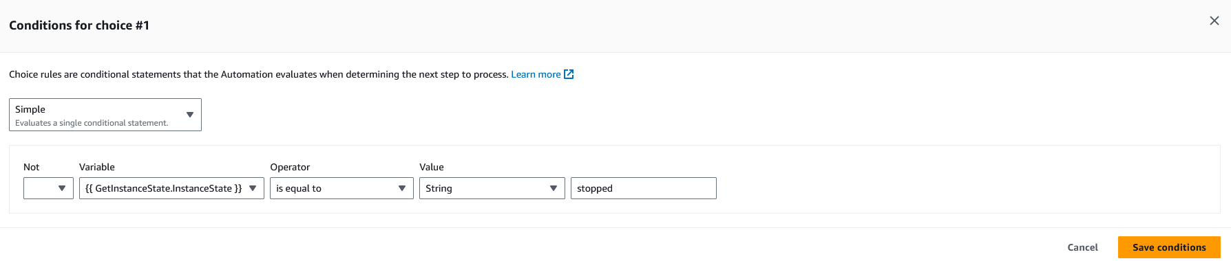 Define a condition for a branch action.