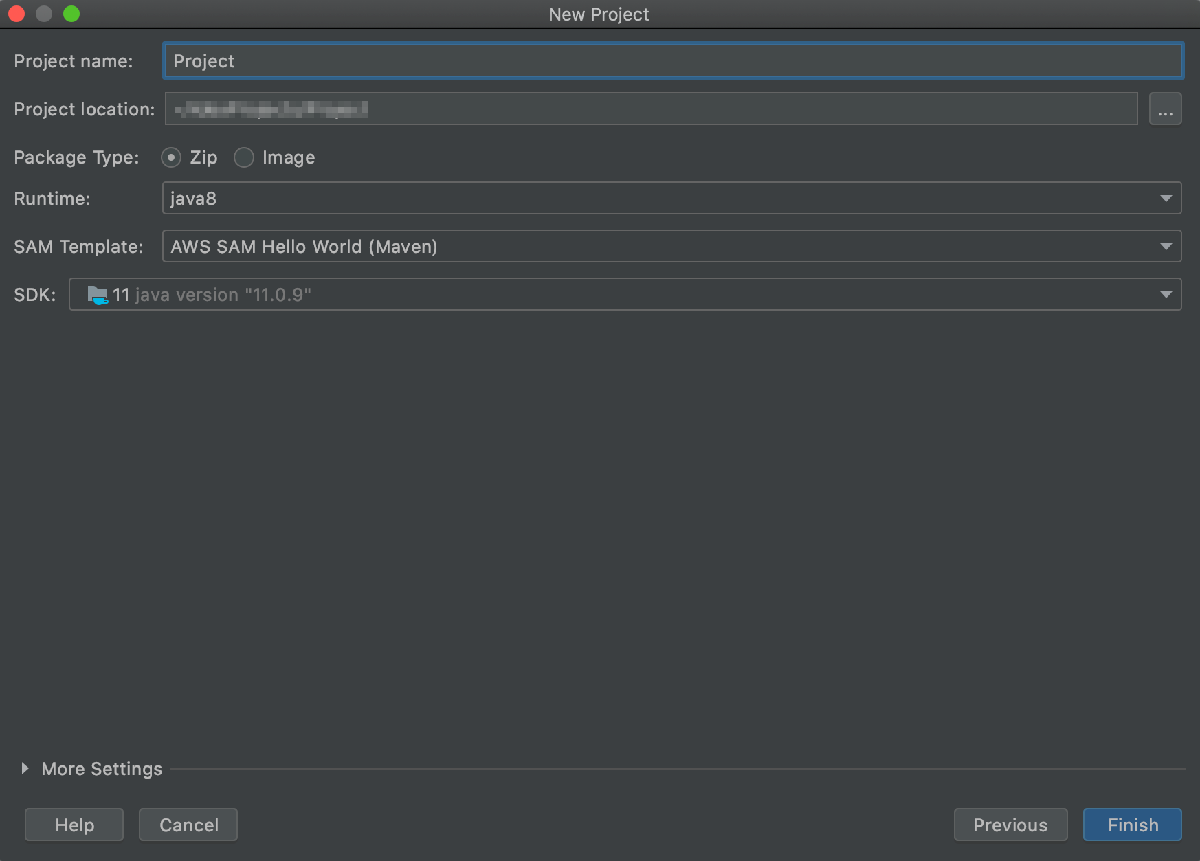 The New Project dialog box for IntelliJ IDEA.