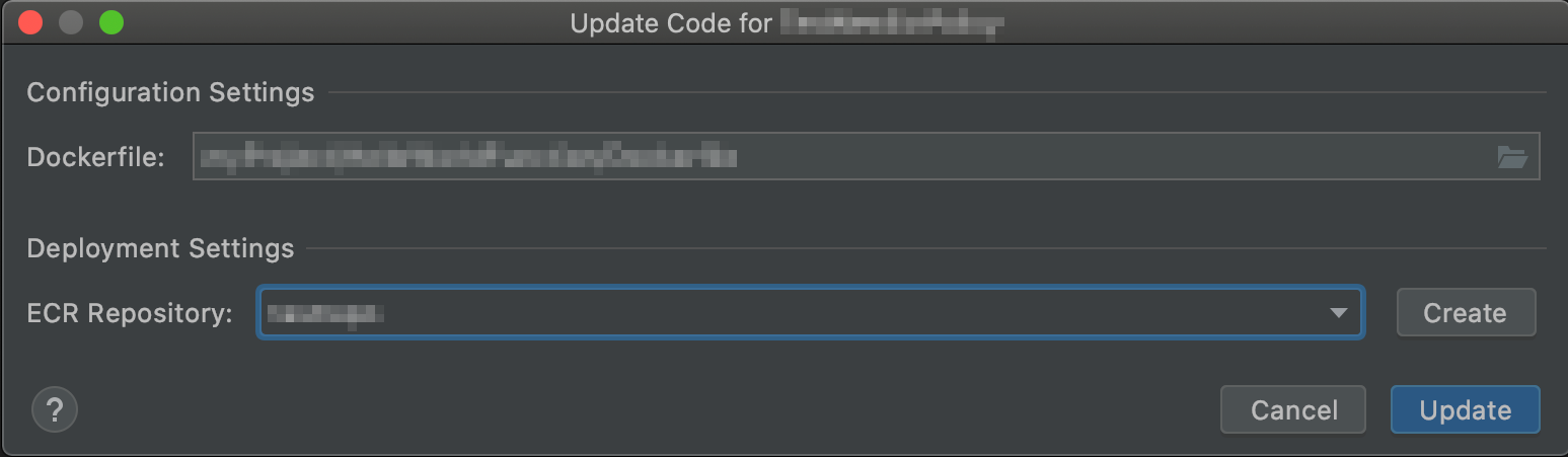The Update Code dialog box.