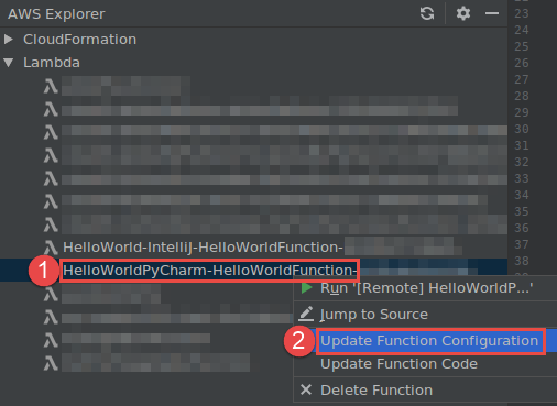 Choosing the Update Function Configuration command