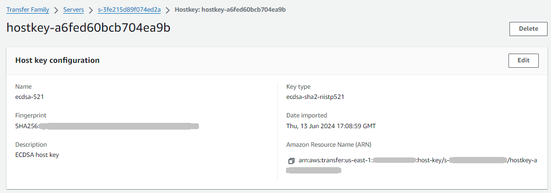 The hostkey details console screen.