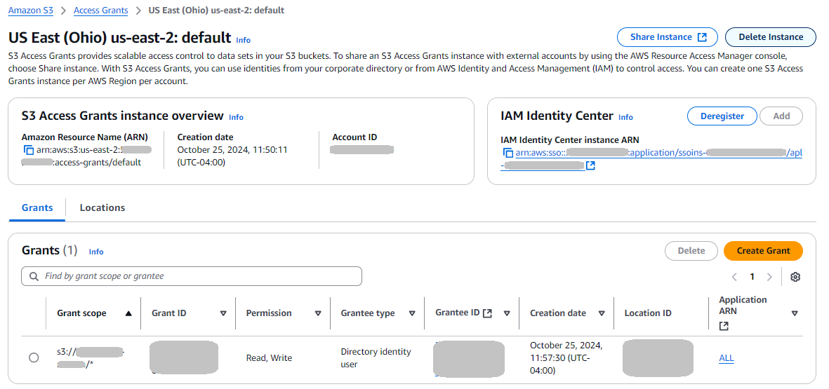 Screen showing the new access grant in a list view.
