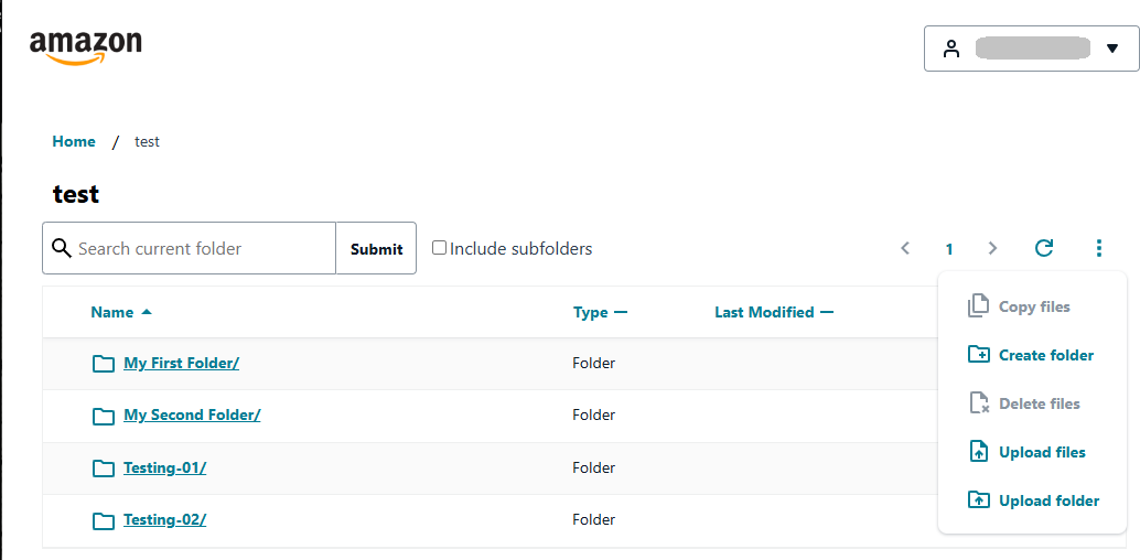 Screen showing an example folder for a web app end user.