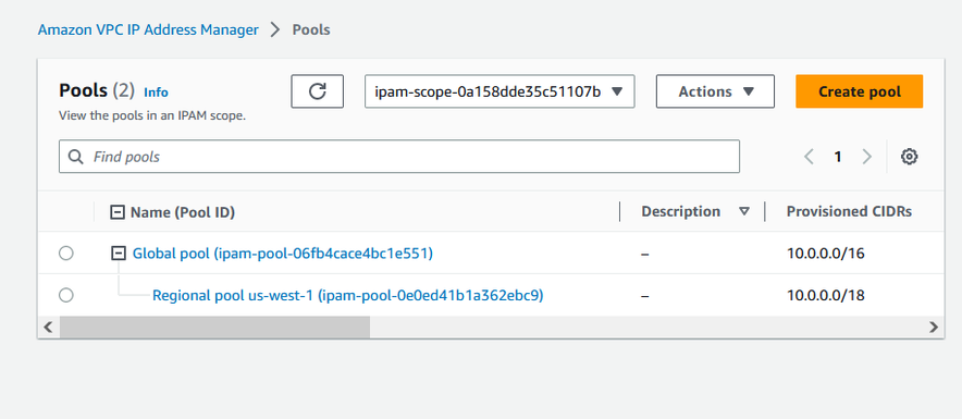 Pools view with two pools in the IPAM console.