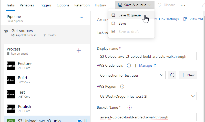 Save and Queue the Build
