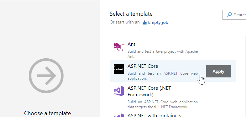 New build pipeline based on ASP.NET Core template