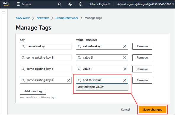 The Manage tags page.