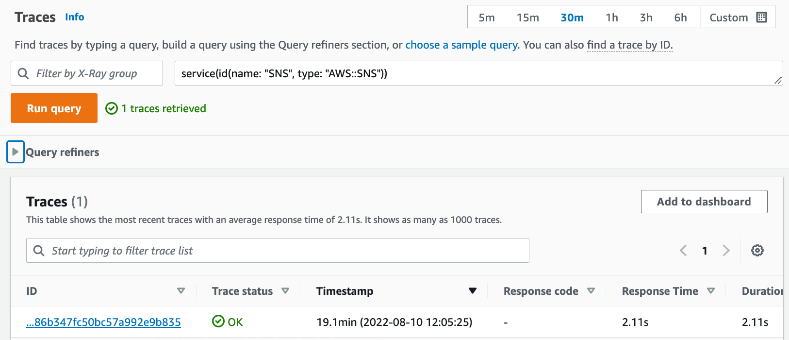 Choosing a trace from the trace list